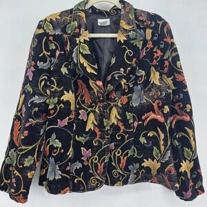Fashion Bug Floral Tapestry Blazer Jacket Women's XLarge Black Multi Color